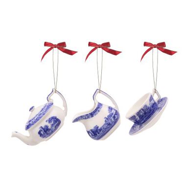 Blue Italian 3 Piece Tea Set Ornaments